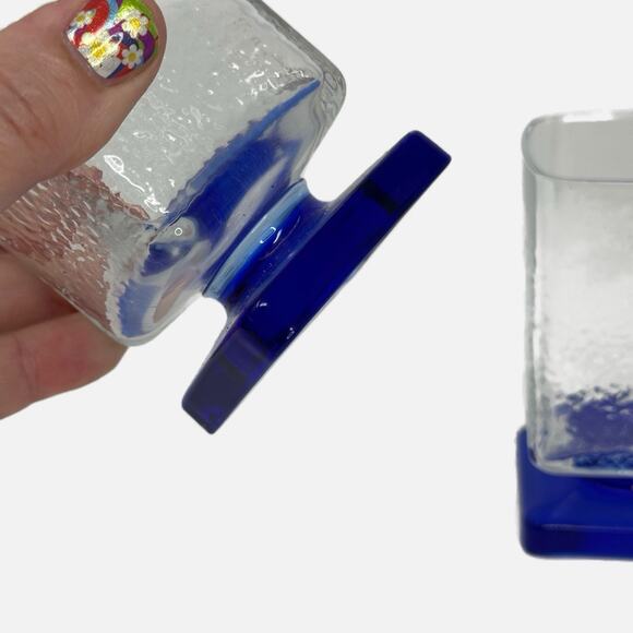 Bormioli Rocco Cobalt Blue Square Pedestal Base Made in Italy - Pebbled - Picture 2 of 5